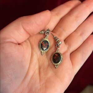 Handmade Pressed Flower Vintage Inspired Black and Red Floral Earrings